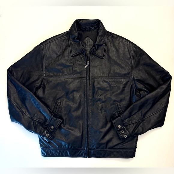 Roundtree & Yorke Men's Genuine Lamb Skin Lined Black Bomber Jacket Size- Medium - Picture 7 of 9